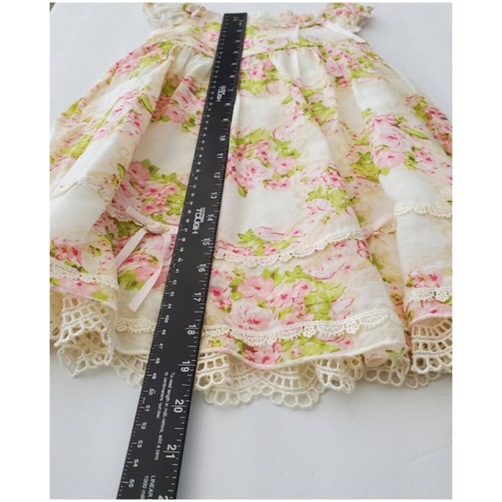 Biscotti Baby Lightweight Cotton Cream Pink Floral Dress Lace Trim Slip Size 2T - Picture 6 of 9